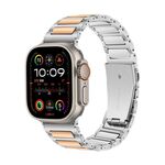 Cinturino per Apple Watch da 46 mm / 49 mm / 45 mm / 44 mm in lega di zinco con lavorazione Kalebol (argento e oro rosa)