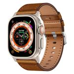 Per Apple Watch 46mm / 49mm / 45mm / 44mm Kalebol Cinturino in Vera Pelle (Titanio Rosso Marrone)