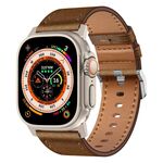 Per Apple Watch 46mm / 49mm / 45mm / 44mm Kalebol Cinturino in Vera Pelle (Titanio Marrone Scuro)