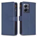 Per vivo Y78 5G 9 slot per schede con cerniera portafoglio in pelle custodia per telefono a conchiglia (blu)