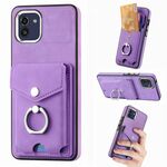 Per Samsung Galaxy A03 164 mm galvanica custodia per telefono con anello in pelle effetto pelle (viola)