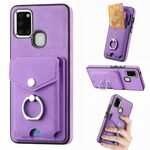 Per Samsung Galaxy A21S Custodia per telefono a portafoglio con anello in pelle effetto pelle galvanica (viola)