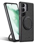 Per Samsung Galaxy S22 5G Suteni G3 Custodia per telefono con supporto in pelle e fibra di carbonio con rotazione a 360° MagSafe (nero)