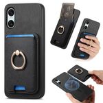 Per Sony Xperia 10 VI Retro Cross Leather Ring Vertical Insert Card Bag MagSafe Custodia per telefono (nero)