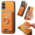 Per Sony Xperia 5 V Retro Cross Leather Ring Vertical Insert Card Bag MagSafe Custodia per telefono (giallo)
