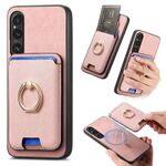 Per Sony Xperia 1 V Retro Cross Leather Ring Vertical Insert Card Bag MagSafe Custodia per telefono (rosa)
