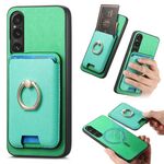 Per Sony Xperia 1 V Retro Cross Leather Ring Vertical Insert Card Bag MagSafe Custodia per telefono (verde)