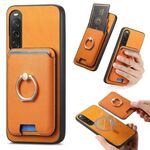 Per Sony Xperia 10 V Retro Cross Leather Ring Vertical Insert Card Bag MagSafe Custodia per telefono (giallo)