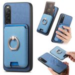 Per Sony Xperia 10 V Retro Cross Leather Ring Vertical Insert Card Bag MagSafe Custodia per telefono (blu)