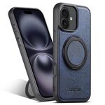 Per iPhone 16 Suteni G3 360 Supporto Rotante MagSafe Custodia Posteriore in Pelle Denim per Telefono (Blu)
