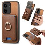 Per Redmi 13C / Poco C65 Retro Cross Leather Ring Vertical Insert Card Bag MagSafe Custodia per telefono (marrone)