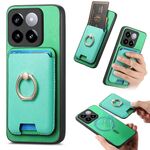 Per Xiaomi 14 5G Retro Cross Leather Ring Vertical Insert Card Bag MagSafe Custodia per telefono (verde)