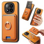 Per Xiaomi 14 Pro 5G Retro Cross Leather Ring Vertical Insert Card Bag MagSafe Custodia per telefono (giallo)