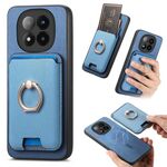 Per Xiaomi 14 Pro 5G Retro Cross Leather Ring Vertical Insert Card Bag MagSafe Custodia per telefono (blu)