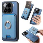 Per Xiaomi 15 Retro Cross Leather Ring Vertical Insert Card Bag MagSafe Custodia per telefono (blu)