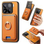 Per Xiaomi 15 Pro Retro Cross Leather Ring Vertical Insert Card Bag MagSafe Custodia per telefono (giallo)