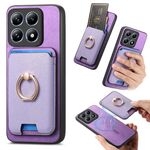 Per Xiaomi 14T Pro Retro Cross Leather Ring Vertical Insert Card Bag MagSafe Custodia per telefono (viola)