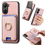 Per Redmi Turbo 4 Retro Cross Leather Ring Vertical Insert Card Bag MagSafe Custodia per telefono (rosa)