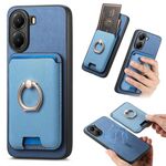 Per Xiaomi Poco X7 Pro Retro Cross Leather Ring Vertical Insert Card Bag MagSafe Custodia per telefono (blu)