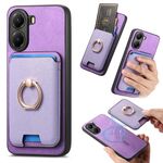 Per Xiaomi Poco X7 Pro Retro Cross Leather Ring Vertical Insert Card Bag MagSafe Custodia per telefono (viola)