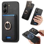 Per Xiaomi Poco X7 Pro Retro Cross Leather Ring Vertical Insert Card Bag MagSafe Custodia per telefono (nero)