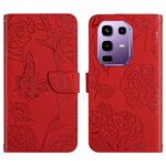 Custodia in pelle flip con motivo a farfalla in rilievo per Infinix Note 50 Pro 4G / Note 50 4G (rossa)