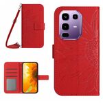 Custodia in pelle con stampa a fiore di sole per Infinix Note 50 Pro 4G / Note 50 4G con cordino (rosso)