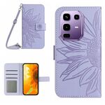 Per Infinix Note 50 Pro 4G / Note 50 4G Custodia in pelle con stampa a fiore di sole e cordino (viola)