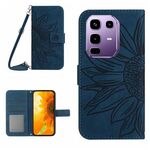Custodia in pelle con stampa a fiore di sole per Infinix Note 50 Pro 4G / Note 50 4G con cordino (blu inchiostro)