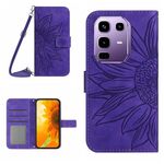 Custodia in pelle con stampa a fiore di sole per Infinix Note 50 Pro 4G / Note 50 4G con cordino (viola scuro)