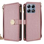 Per Xiaomi 14T Pro 5G Custodia a tracolla in pelle con texture incrociata (oro rosa)