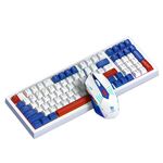 T-WOLF TF610 USB-C/Type-C Tastiera e mouse cablati da 98 tasti Combo con tasti bicolore Set da gioco (bianco e blu)