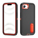 Per iPhone 16e Custodia per telefono in silicone + PC resistente con supporto (nero + arancione)