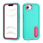 Per iPhone 16e Custodia per telefono in silicone + PC robusto con supporto (verde chiaro + rosso rosa)
