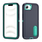 Per iPhone 16e Custodia per telefono in silicone + PC robusto con supporto (blu scuro + verde chiaro)