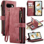 Per Google Pixel 9a CaseMe C30 Custodia per telefono in pelle con cerniera e slot per schede (rosso vino)