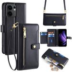 Per OPPO Reno13 F 5G / 4G Custodia per telefono in pelle con cerniera a tracolla con texture di pecora (nero)