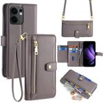Per OPPO Reno13 F 5G / 4G Custodia per telefono in pelle con cerniera a tracolla con texture di pecora (grigio)