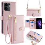 Per OPPO Reno13 F 5G / 4G Custodia per telefono in pelle con cerniera a tracolla con texture di pecora (rosa)