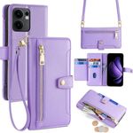 Per OPPO Reno13 F 5G / 4G Custodia per telefono in pelle con cerniera a tracolla con texture di pecora (viola)