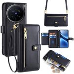 Per vivo X200 Pro 5G Custodia per telefono in pelle con cerniera a tracolla e texture di pecora (nera)
