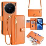 Per vivo X200 Pro 5G Custodia per telefono in pelle con cerniera a tracolla con texture di pecora (arancione)