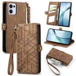 Per OPPO Reno13 Custodia per telefono in pelle con fibbia laterale e cerniera geometrica (marrone)