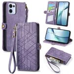 Per OPPO Reno13 Custodia per telefono in pelle con fibbia laterale e cerniera geometrica (viola)