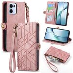 Per OPPO Reno13 Pro Custodia per telefono in pelle con fibbia laterale e cerniera geometrica (rosa)