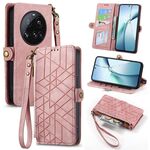 Per Xiaomi 15 Ultra Geometric Zipper Wallet Custodia in pelle con fibbia laterale (rosa)
