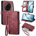 Per Xiaomi 15 Ultra Geometric Zipper Wallet Side Buckle Custodia in pelle per telefono (rosso)