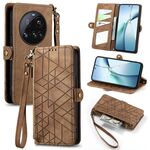 Per Xiaomi 15 Ultra Geometric Zipper Wallet Side Buckle Custodia in pelle per telefono (marrone)