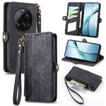Per Xiaomi 15 Ultra Geometric Zipper Wallet Side Buckle Custodia in pelle per telefono (nero)