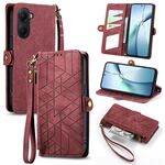 Per Xiaomi Poco X7 Pro Custodia per telefono in pelle con fibbia laterale con cerniera geometrica (rosso)